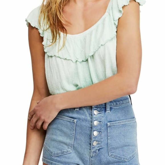 Free People Cora Lee Off the Shoulder Top-Green - Picture 5 of 8